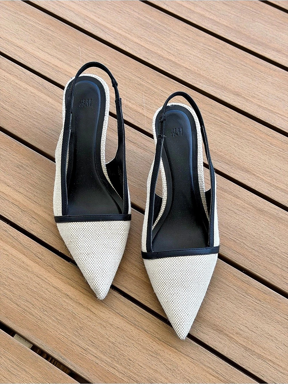 H&M Pointed-Toe Slingback Heels in White & Black